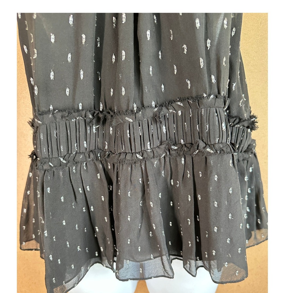 Joie Halter Top Silk Blend Black Silver Metallic Clip Dot Peplum Small Evening - Picture 7 of 13